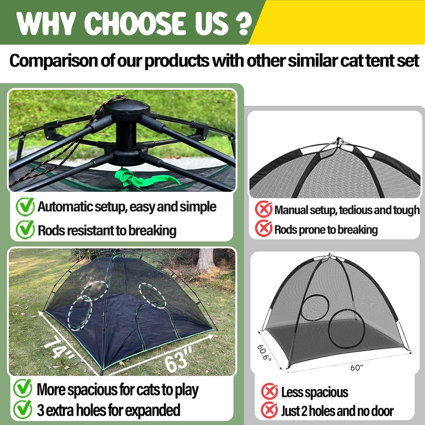 Pawtenda 6-in-1 Cat Tents for Outside, Portable Outdoor Cat Enclosures for Indoor Cats, Pet Play Cage with Tunnels for Outside, Outdoor Catio, Pet Playpen Including 3 Tents and 3 Tunnels