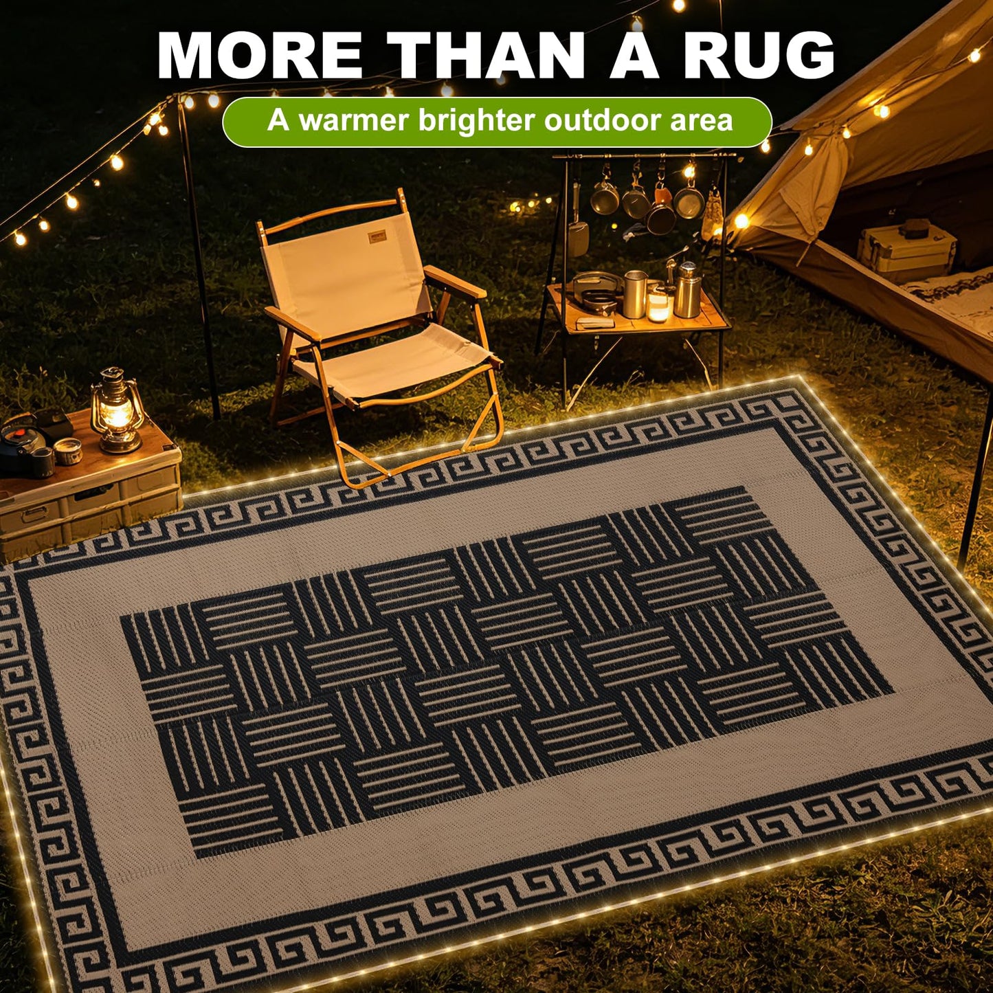 YONILE Solar LED Outdoor Rug 9x12 ft Waterproof for Patios Clearance,Reversible Outdoor Plastic Straw Rug, RV Mat Outside, Indoor Outdoor Carpet for Porch, Deck, Backyard, Balcony, Picnic