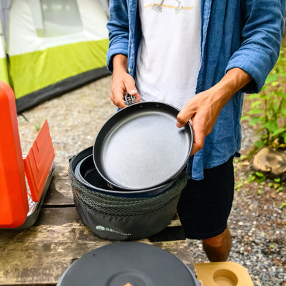 GSI Outdoors Bugaboo Base Camper Medium, High-Efficiency Cookset – Ceramic Non-Stick Coated, Includes 3L & 2L Pots, 8" Fry Pan, Accessories