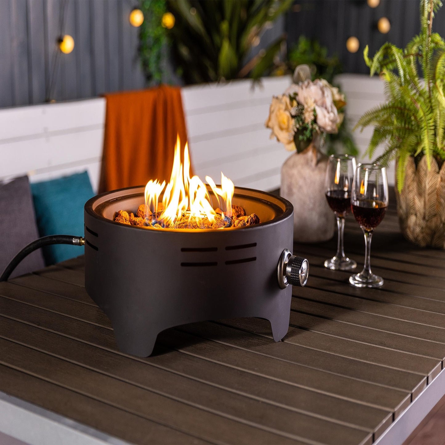 15 Inch Propane Tabletop Fire Pit 40000 BTU Portable Gas Fire Pit with Lava Rocks Round Steel Fire Bowl for Outdoor Patio Balcony Garden, Black