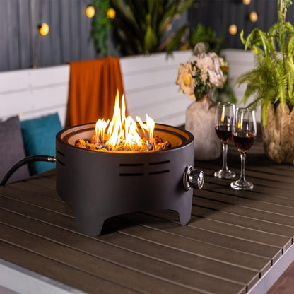 15 Inch Propane Tabletop Fire Pit 40000 BTU Portable Gas Fire Pit with Lava Rocks Round Steel Fire Bowl for Outdoor Patio Balcony Garden, Black