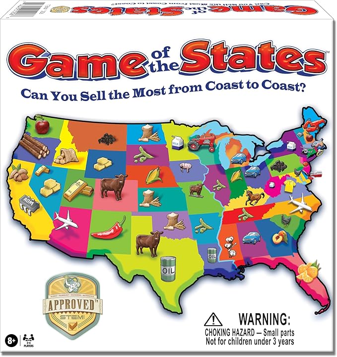 Game of The States with 1970's Original Artwork by Winning Moves Games USA Children's Pick Up and Deliver Game for 2 to 4 Players Ages 8 and up