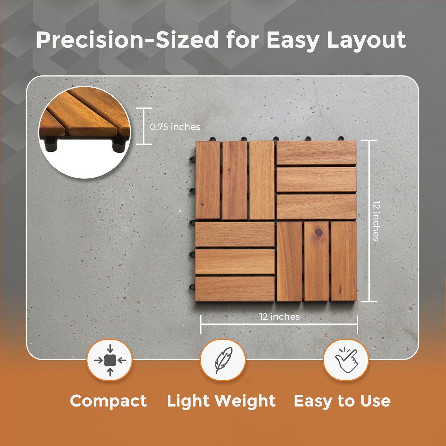 Majestick Goods Interlocking Slat Deck Tiles, Acacia Wood Interlocking Deck Tiles - Easy Installation for Patio Flooring & Walkways with Raised Base Drainage, 12 x 12 x 0.9 Inch (24 Count)