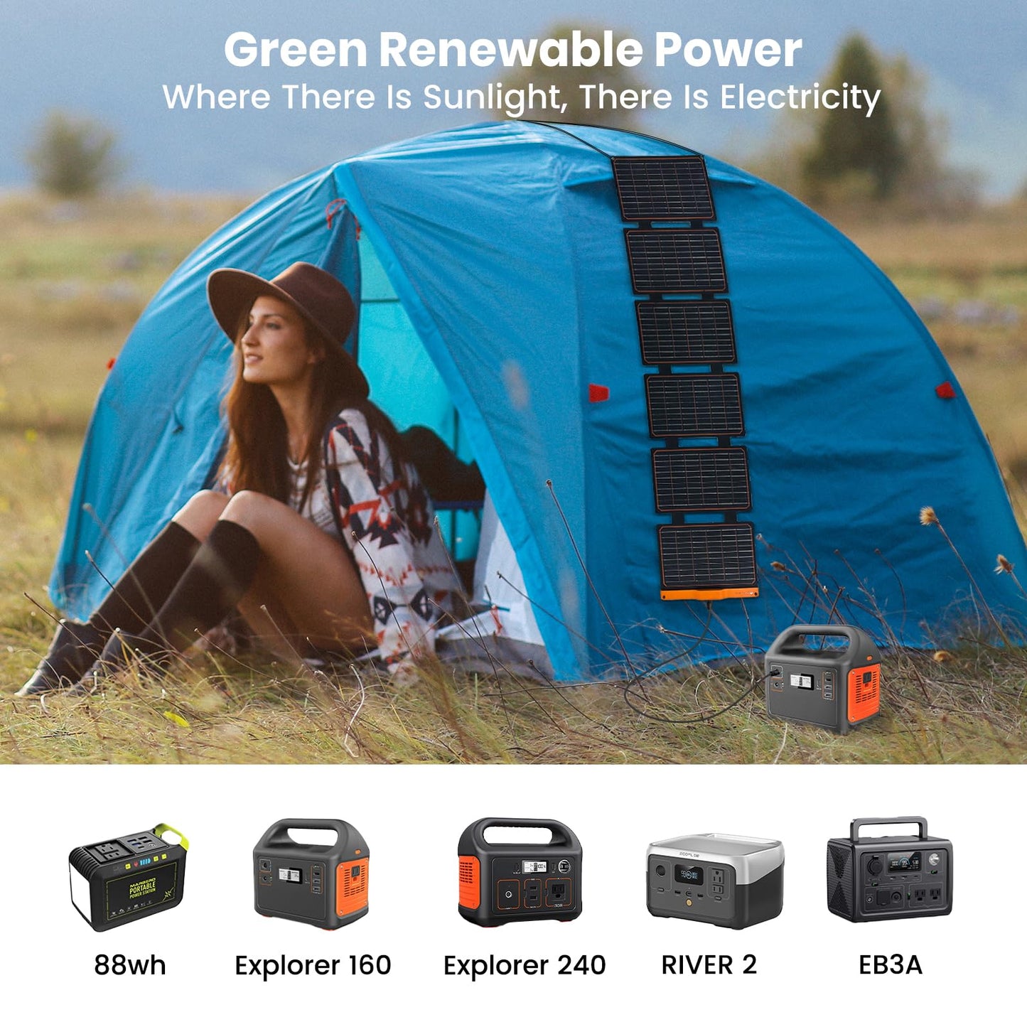 FlexSolar 2PCS 60W Portable Solar Panels Chargers with PD3.0 USB-C,QC3.0 USB-A and DC Outputs Foldable IP67 Waterproof Power Emergency Camping for Small Power Station Generator,Phones, Power Banks