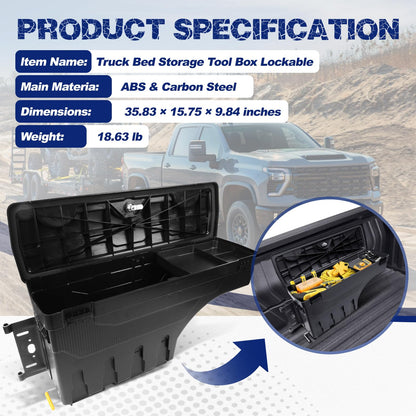 Orceed Driver Side Truck Bed Storage Tool Box Lockable, Fit for Chevrolet Silverado & GMC Sierra 1500 2019-2020, Rotatable Tool Box, Waterproof, Combination Lock