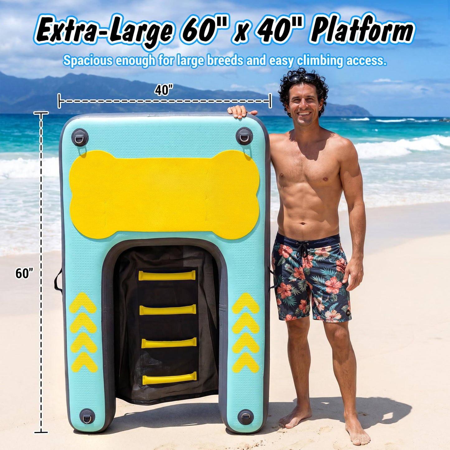 Dog Ramp for Pool & Lake, Inflatable Water Platform 60'' x 40'' Floating Dock for Pets Up to 240 lbs, Non-Slip EVA Surface with Ladder, Boat & Dock Access for Swimming and Outdoor Use
