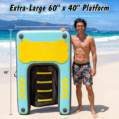 Dog Ramp for Pool & Lake, Inflatable Water Platform 60'' x 40'' Floating Dock for Pets Up to 240 lbs, Non-Slip EVA Surface with Ladder, Boat & Dock Access for Swimming and Outdoor Use