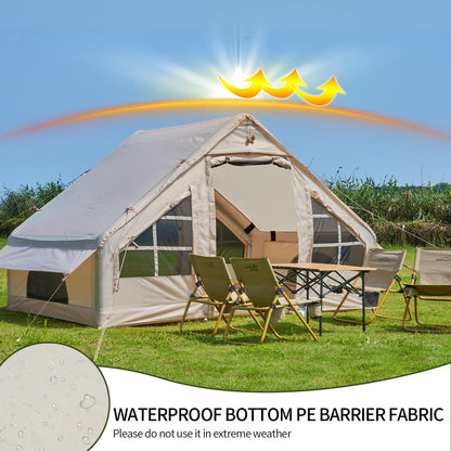 Inflatable Tent with Pump, 4-6 Person Glamping Camping Tents House, Easy Setup Blow Up Family Tents for 4 Seasons Waterproof Inflatable Tent for Camping Wind Resistant Air Tents House for Adult