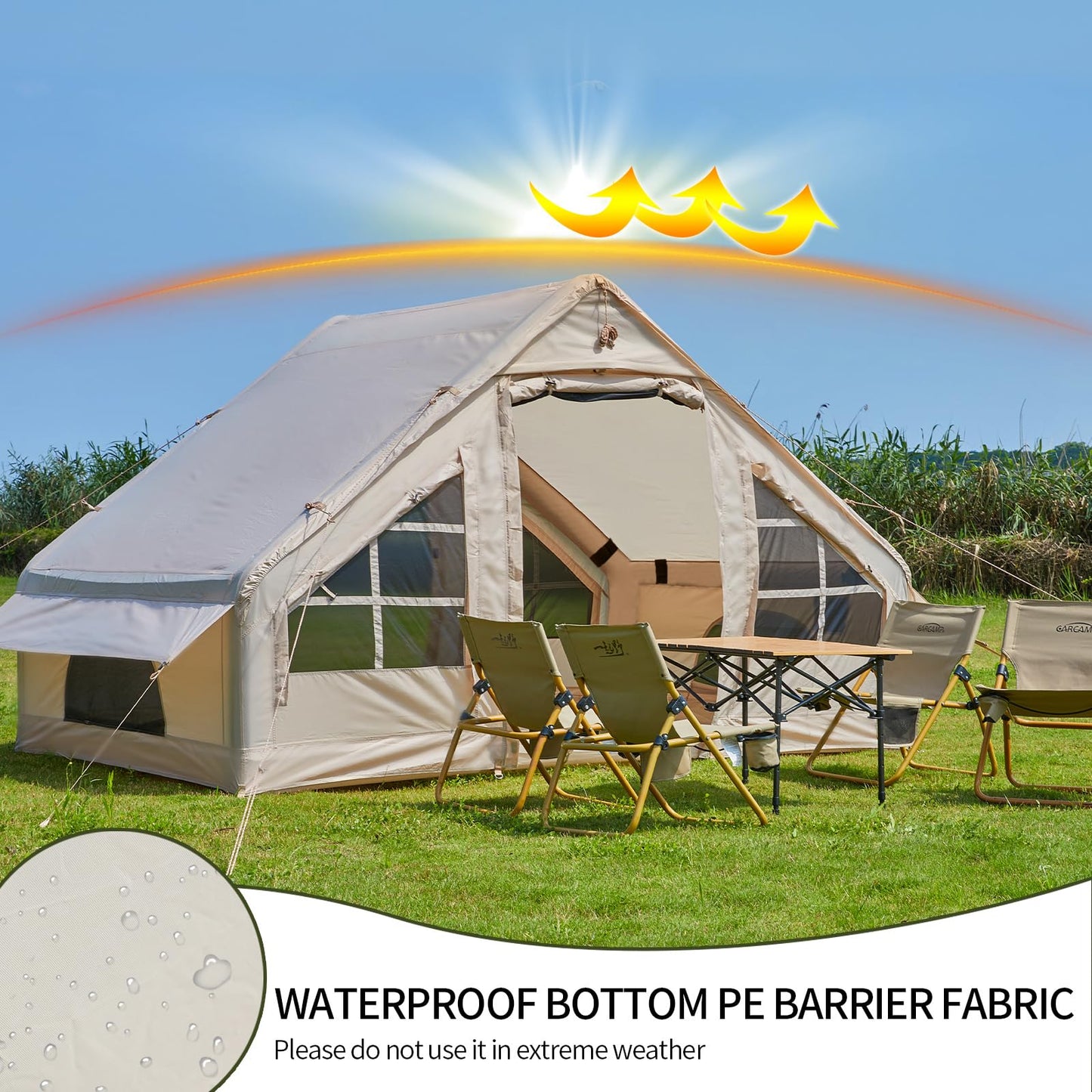 Inflatable Tent with Pump, 4-6 Person Glamping Camping Tents House, Easy Setup Blow Up Family Tents for 4 Seasons Waterproof Inflatable Tent for Camping Wind Resistant Air Tents House for Adult