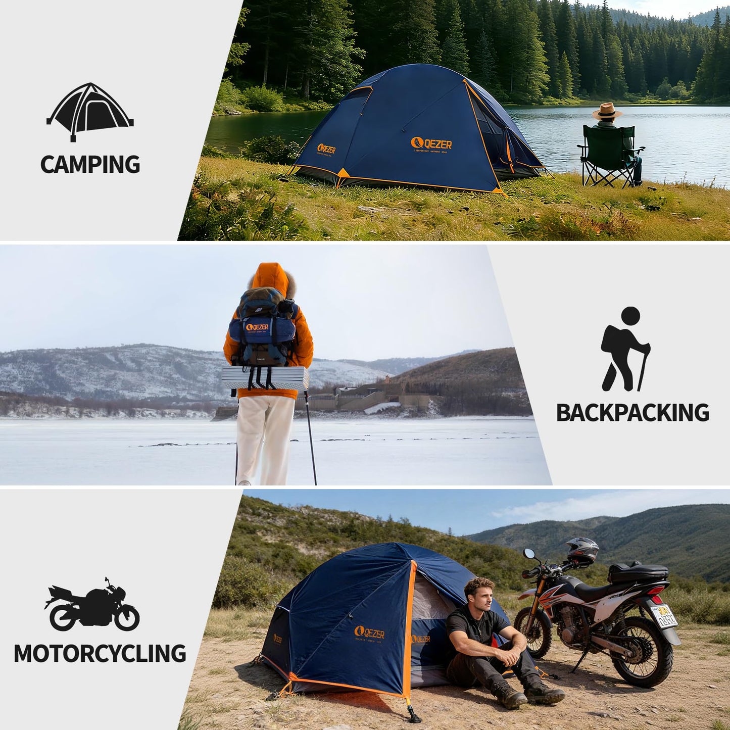 QEZER Camping Tent 1/2 Person Tents Windproof Portable Adults Tents for Camping Hiking Backpacking Traveling Easy Set up (Blue, 2 Person)