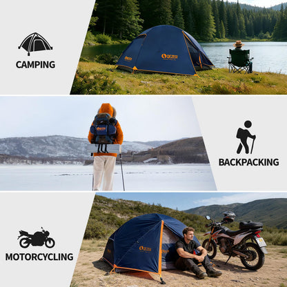 QEZER Camping Tent 1/2 Person Tents Windproof Portable Adults Tents for Camping Hiking Backpacking Traveling Easy Set up (Blue, 2 Person)