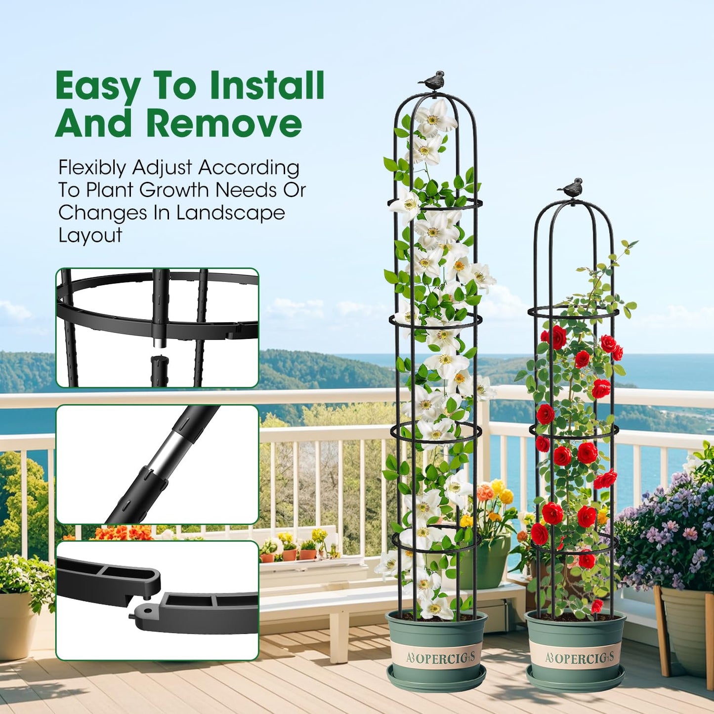 6.2ft Garden Obelisk Trellis for Climbing Plants Rustproof Metal Pipe with Heavy Duty Plastic Coated Garden Outdoor Indoor Potted Plant Support for Clematis Vine Jasmine Support