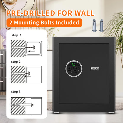 HSGCJS Biometric Fingerprint Safe, Security Safes with full Digital Keypad, Induction Light and Soft Lining, Home Box for Money, Jewelry and Documents -1.93 Cubic Feet