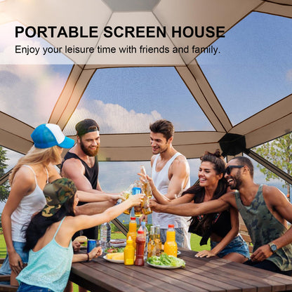 COBIZI 12x12 FT Pop Up Canopy Stargazing Tent, Gazebos On Clearance with Removable Roof, Screened in Gazebo, Screen Tents Portable carpas para Patio for Outdoor Camping,Backyard, Garden, Khaki(Pro)