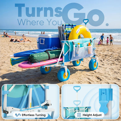 Sekey Heavy Duty Beach Wagon with 9" Big Sand-Proof Wheels, 300L Oversized Foldable Beach Cart with Cooler| Adjustable Handle & Balloon Tires for Sand, Camping,Vacation