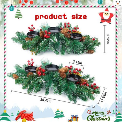 Brightown 20.5” Iron Christmas Candle Holder - Festive Pine Needles, Red Berries & Gold Accents