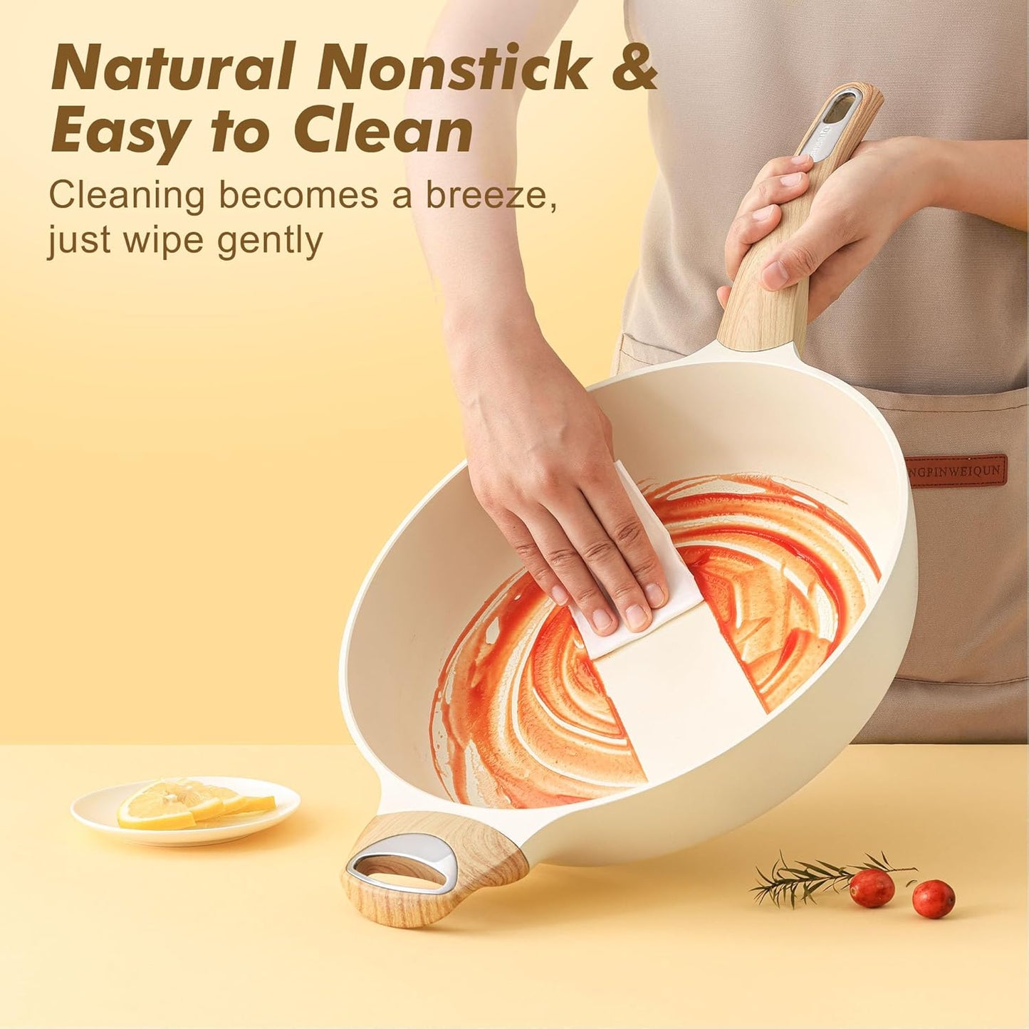 SENSARTE 12-Inch Ceramic Nonstick Frying Pan - Healthy, PFOA-Free Skillet with Lid & Helper Handle
