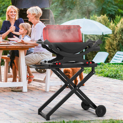 Grill Stand for Weber Q Grill Cart, BBQ Portable Grill Table for Weber Q1200 Q1000 Q2000 Q1400, Heavy-duty Trolley Collapsible Dining Table for Outdoor Camping BBQ Cooking Tailgating, Black, 2 Wheels