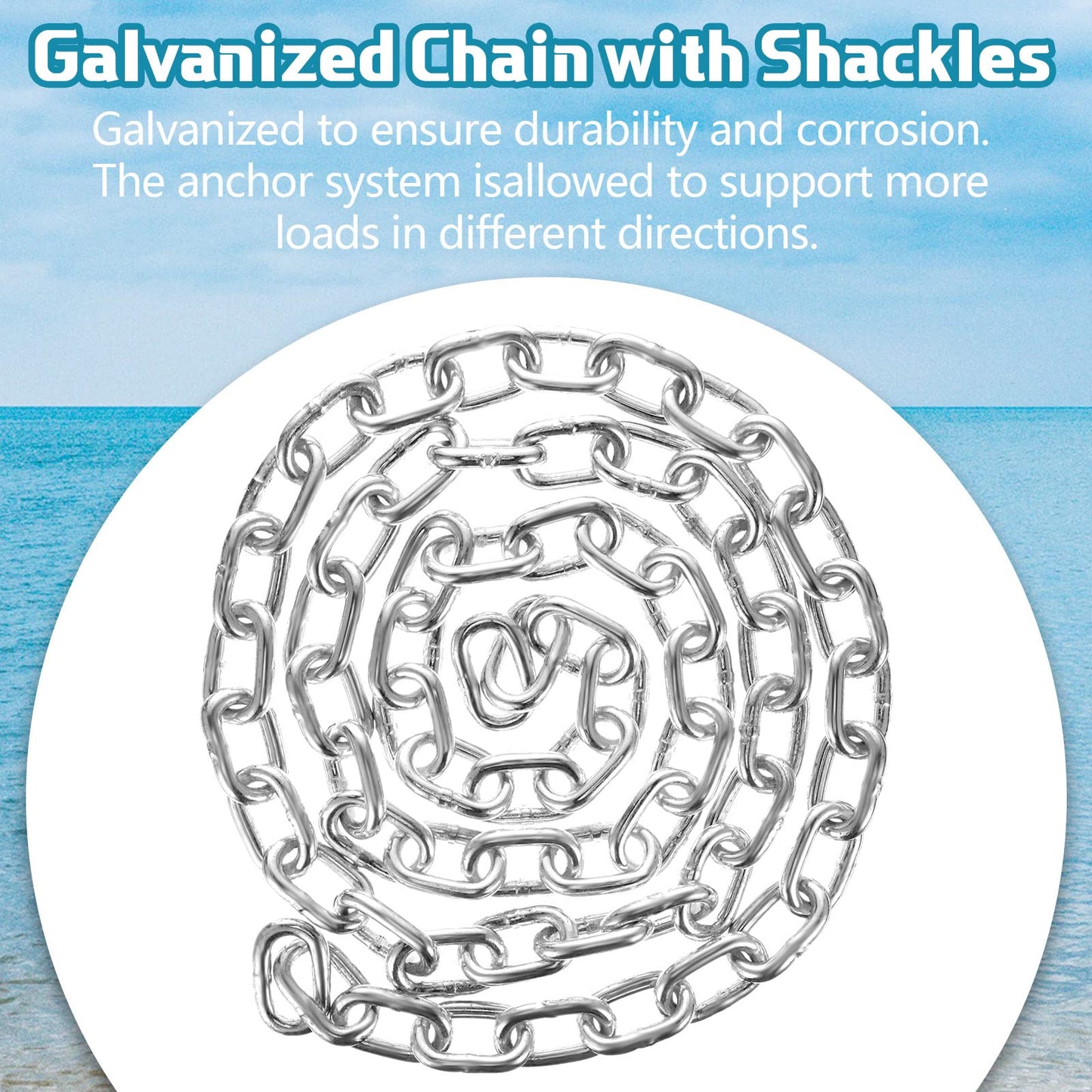 Lounsweer 2 Sets Boat Anchor Kit Portable Galvanized Fluke Anchor with Anchor Chain, Anchor Rope and Shackles for Different Size Boats Pontoon, Deck, Fishing, and Sail Equipments (Silver,25ft Boats)