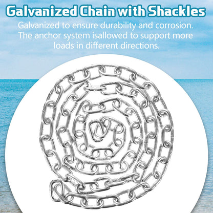 Lounsweer 2 Sets Boat Anchor Kit Portable Galvanized Fluke Anchor with Anchor Chain, Anchor Rope and Shackles for Different Size Boats Pontoon, Deck, Fishing, and Sail Equipments (Silver,25ft Boats)
