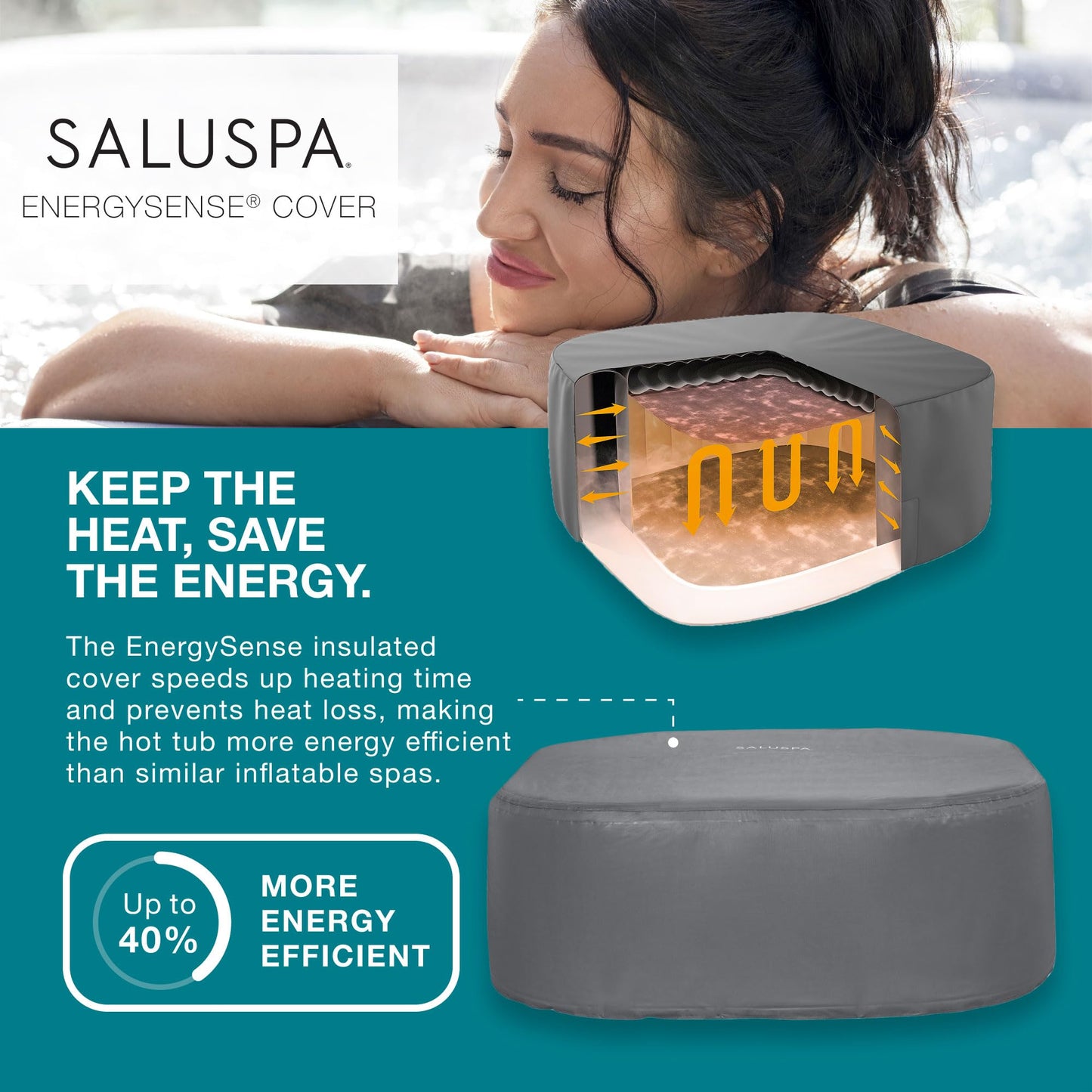 Bestway SaluSpa Hawaii AirJet 4 to 6 Person Inflatable Hot Tub Square Portable Outdoor Spa with 140 AirJets and EnergySense Energy Saving Cover, Blue