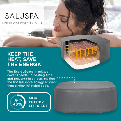 Bestway SaluSpa Hawaii AirJet 4 to 6 Person Inflatable Hot Tub Square Portable Outdoor Spa with 140 AirJets and EnergySense Energy Saving Cover, Blue