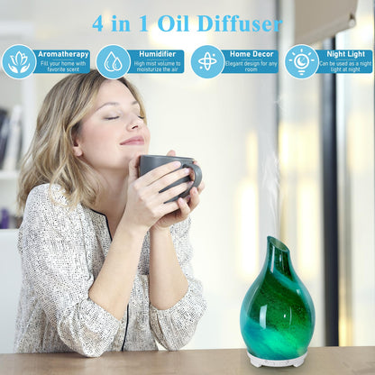 Essential Oil Diffuser 120ML Glass Ultrasonic Aromatherapy Oil Diffuser-Aroma Humidifier Glass Diffuser,7 Color Changing Light Waterless Auto-Off-Ultra-Quiet for Sleeping Yoga Home Office and Spa