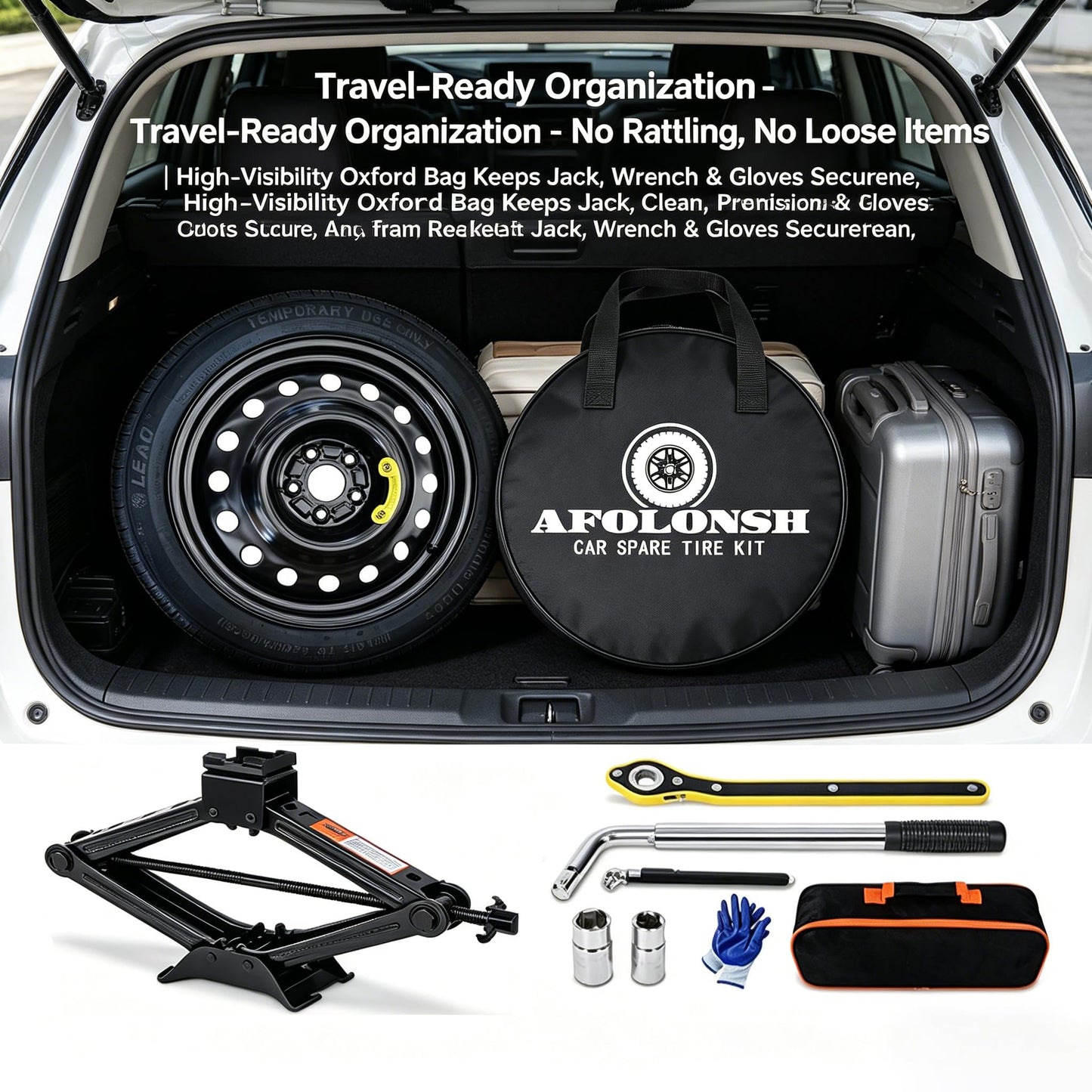 Afolonsh Spare Tire Kit Compatible with 2023-2026 Toyota Corolla Cross (Including Hybrid)| 145/85R18 Spare Wheel on 18x4 Rim 5x114.3 Bolt Pattern | Includes Car Jack Kit & Tire Carrying Case