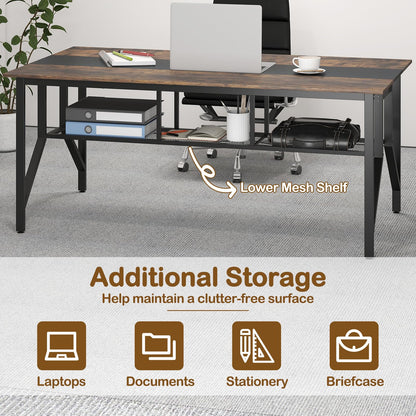 Giantex 6 FT Conference Table for 6-8 People, Modern 71" L x 38" W Large Meeting Table with Storage Shelf & Cable Grommet, Rectangle Conference Room Table for Office, Boardroom, Rustic Brown (1)