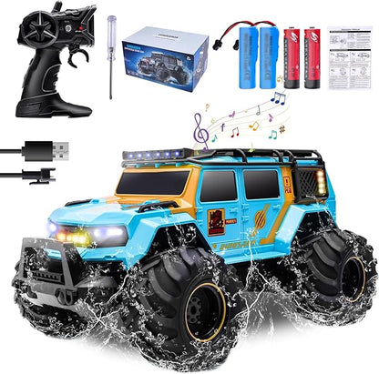 1:14 RC Police Car Waterproof Amphibious Remote Control Police Car for Kids with Siren Lights Boys Girls Age 6 7 8 9 10 11 12 Gift Present Toy(Blue)