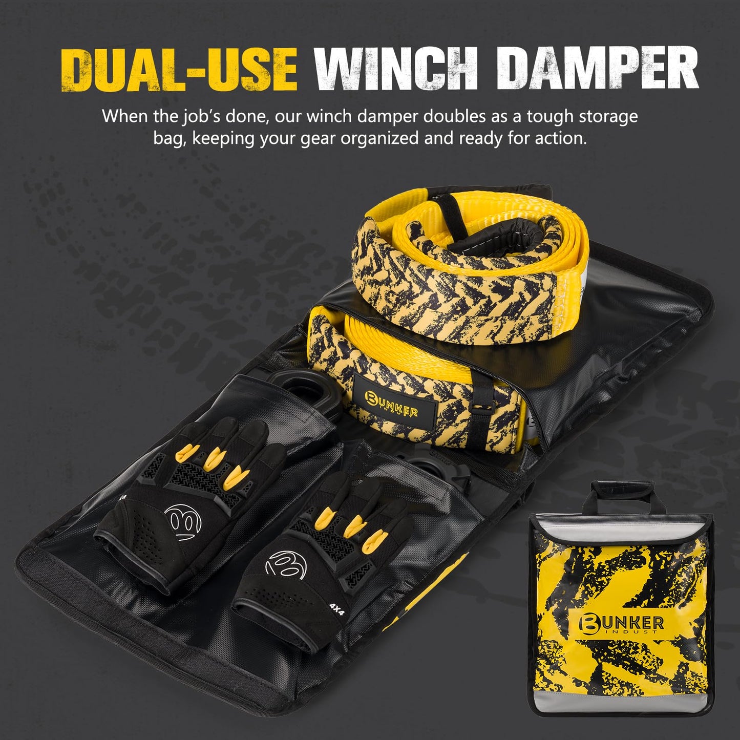 BUNKER INDUST Off Road Recovery Kit, Includes 30ft+10ft Tow Strap, Snatch Block, D-Ring Shackles, Shackle Receiver, Gloves, Winch Dampener Bag, 4x4 Recovery Gear for for Trucks, SUVs, ATVs
