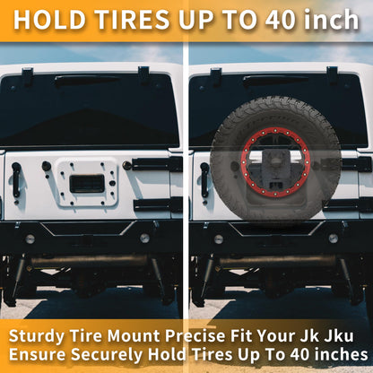 MONOKING JK JKU Heavy Duty Tire Carrier Support up to 40 inch Wheel, Adjustable Spare Tire Mount Holder Compatible for 2007-2018 Wrangler JK JKU Unlimited 2 & 4 Doors