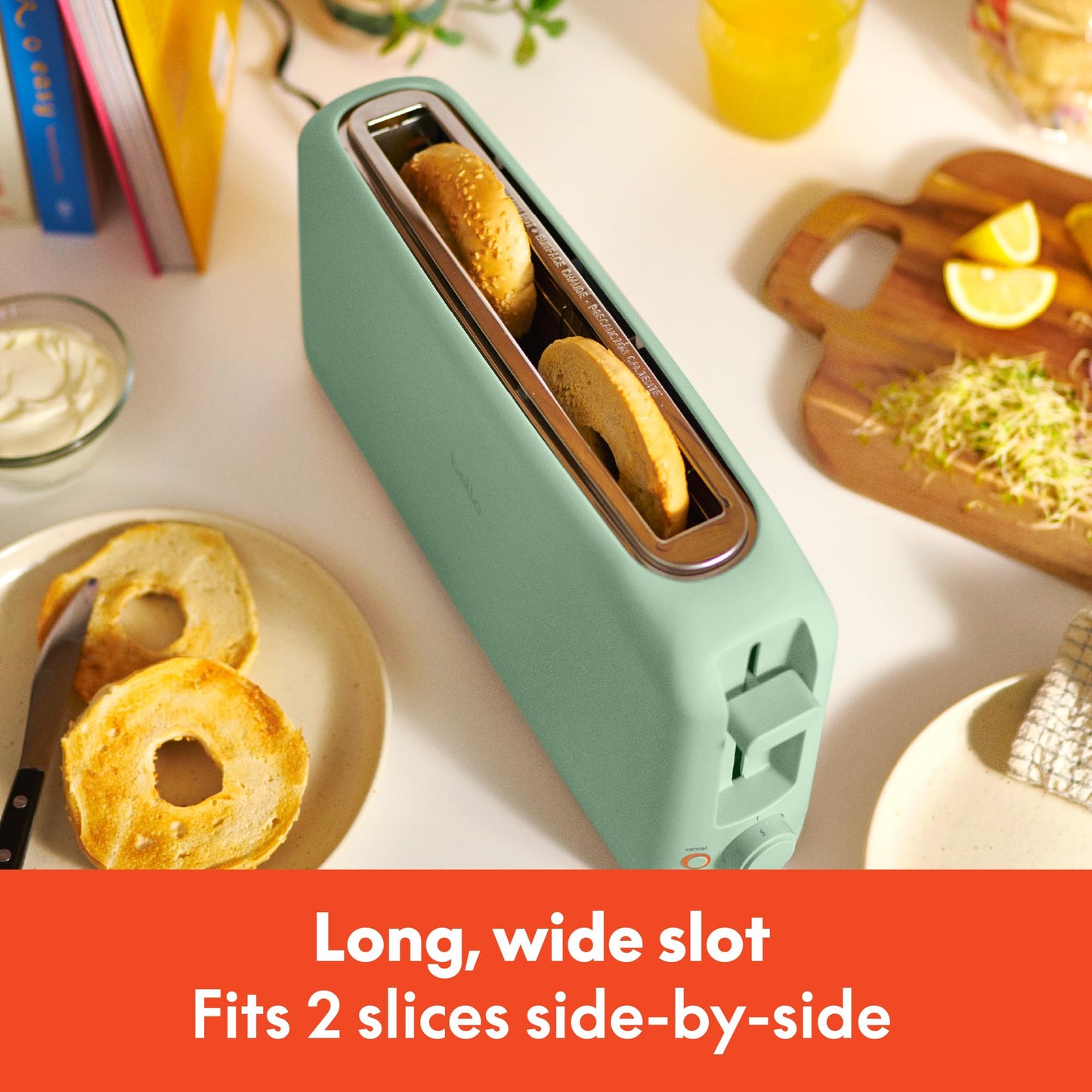bella 2 Slice Slim Toaster, Fits-anywhere™ Kitchenware, 6 Setting Shade Control with Reheat & Cancel Buttons, Fits sourdough, 10” Long Slot, Anti Jam & Auto Shutoff, 900 Watt, Surf