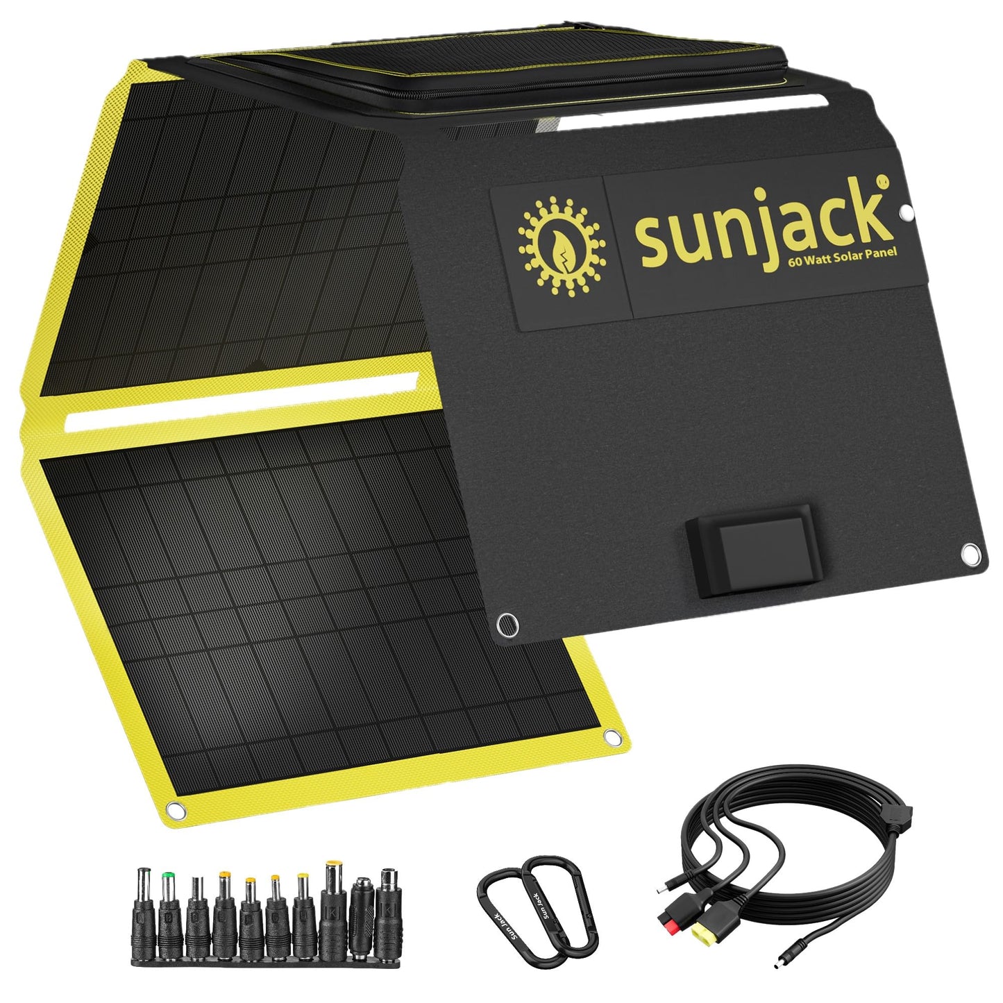 SunJack – 60 Watt Foldable Solar Panel, ETFE Waterproof Portable Solar Panel with Kickstands, USB-C PD30W, USB-A QC3.0, DC Output, Solar Panels for Camping, Hiking, Emergency Power