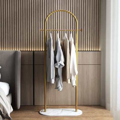 BUZUEY Freestanding Clothing Rack with Marble Base,Modern Gold Arch Garment Rack for Small Spaces,Sturdy Metal Coat Rack,Clothes Racks for Hanging Clothes in Bedroom,Closet,Entryway,Boutique Display
