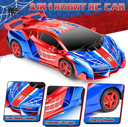 Spider Remote Control Car Spider Robot RC Car for Boys Transformation 2 in 1 Racing RC Cars Toy One Button Deformation &amp 360°Drifting for Boys Ages 3 4 5-12 Birthday