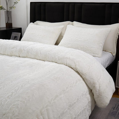 Jameswish Shaggy Plush Duvet Cover Set Super Soft Fluffy Faux Fur Comforter Cover Set Luxury Fuzzy Bedding Set 3 Piece(1Duvet Cover+2Pillowcases) with Zipper Clusure(Burgundy Ombre,Queen Size)