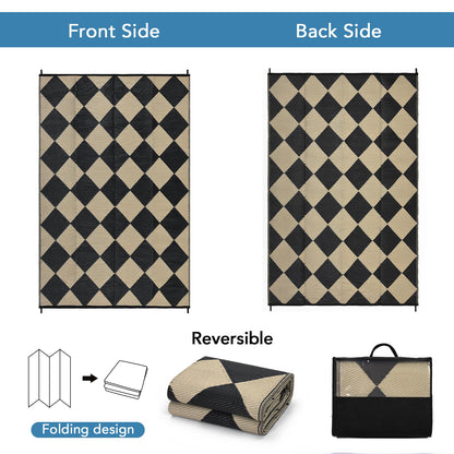 GarveeLife 10x14 Outdoor Rug for Patio Reversible, Plastic Straw Rug Waterproof Camping Rug Portable, Foldable Lightweight Mat for RV, Patio, Backyard, Deck, Picnic, Beach (Black/Offee)