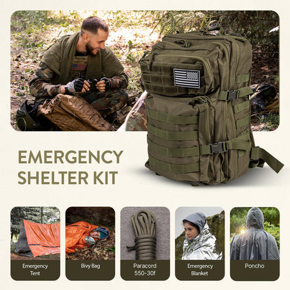 TacPreps 72 Hour Survival Kit, 45L Bug Out Bag with Emergency Food, Water Filter, First Aid Kit, Shelter and Survival Tools