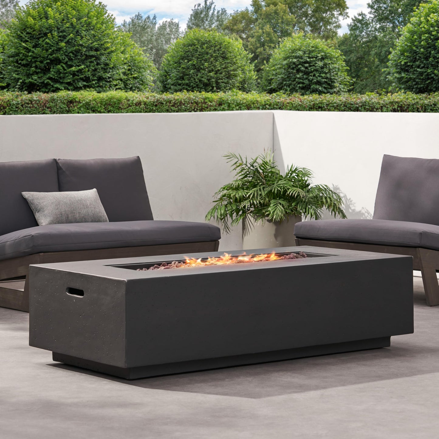 Merax 56" Rectangular MGO Propane Fire Pit Table, 50,000 BTU Outdoor Patio Heater with Modern Concrete Design for Backyard, Deck, Garden (Tank Cover Not Included), Dark Gery