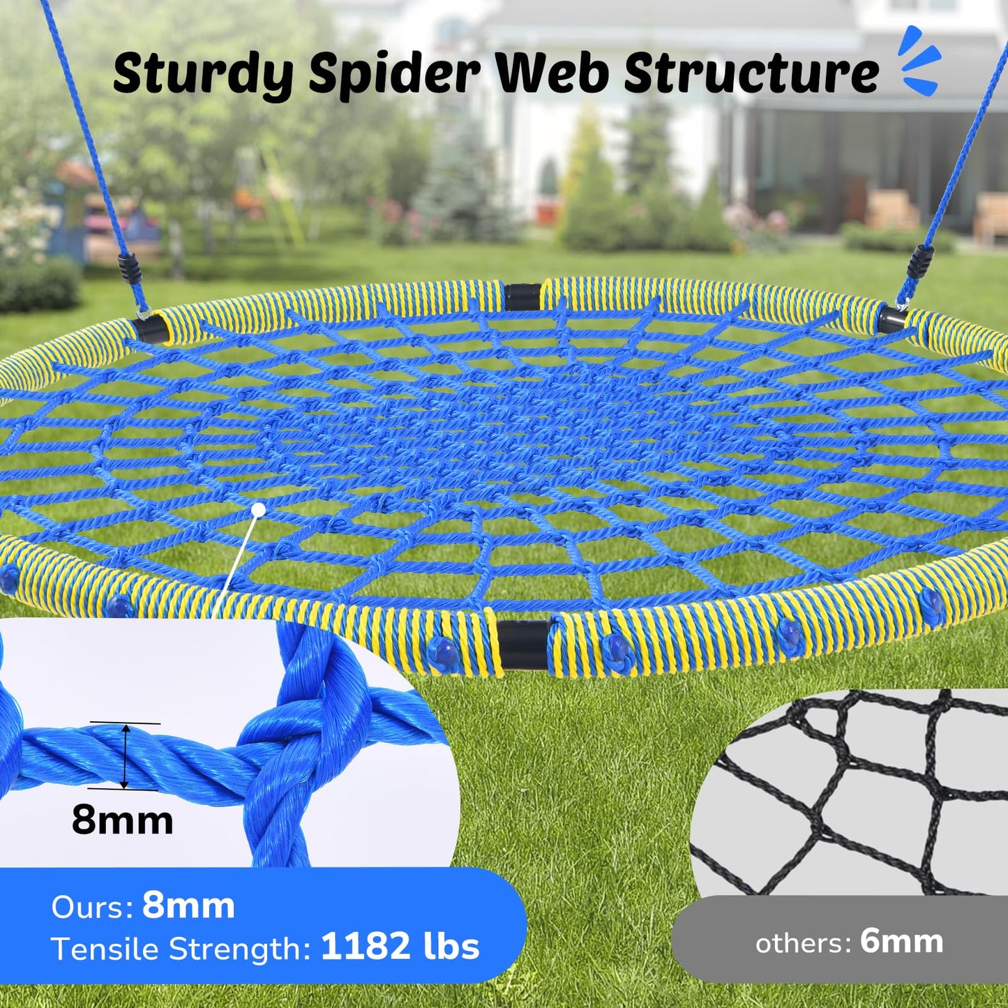 Trekassy 60" Large Spider Web Saucer Tree Swing for Kids & Adults, 750lbs Heavy Duty Outdoor Net Swing with Steel Frame and 2 Tree Hanging Straps (Patented)