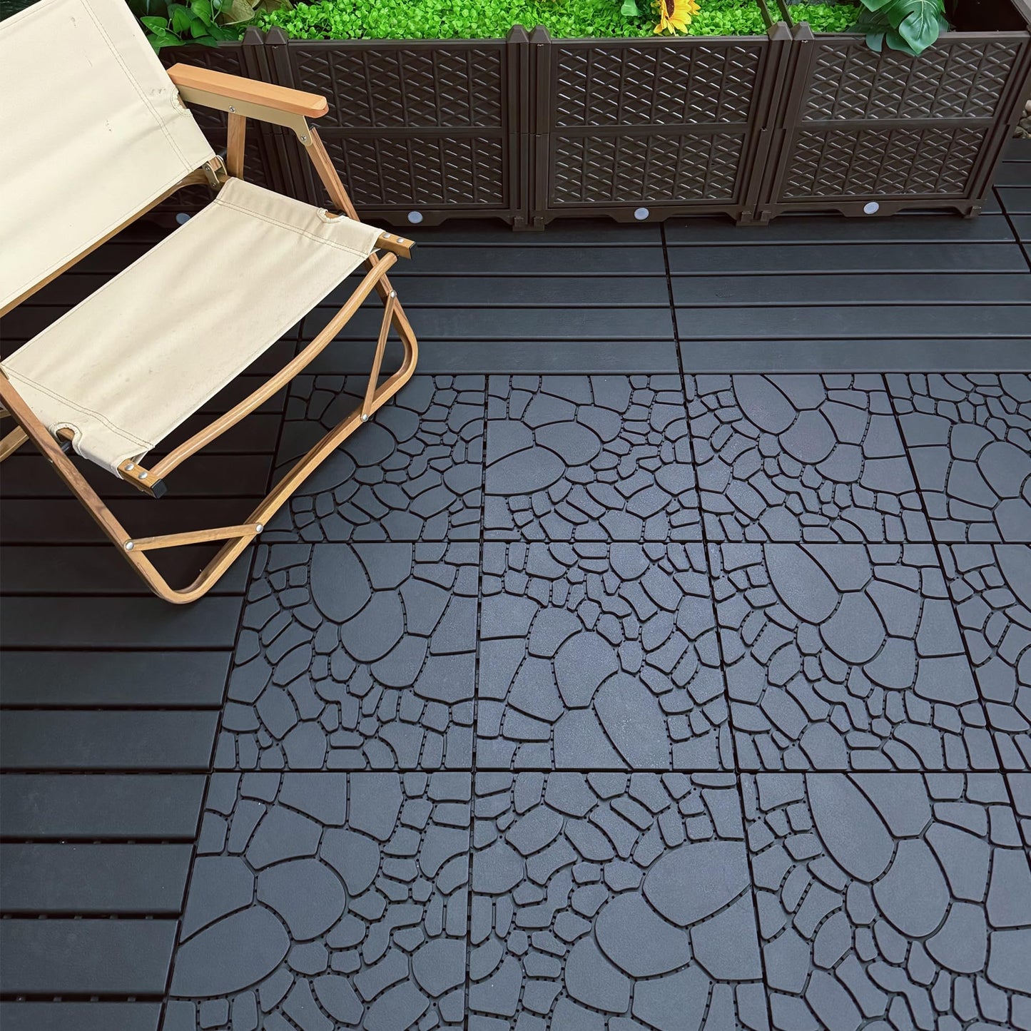 44-Pack Interlocking Deck Tiles, 12"x12" Stone Texture PP Waterproof Flooring, All-Weather Anti-Slip Patio Tiles for Indoor/Outdoor,Poolside, Garden, Balcony, Patio,Easy DIY Installation,Gray