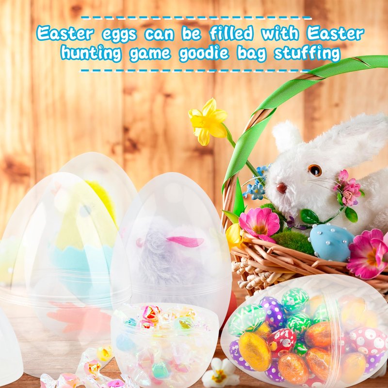 36 Pcs 6 Inch/ 5 Inch/ 4.5 Inch Jumbo Plastic Clear Easter Egg Fillable Large Plastic Eggs Transparent Bulk for Adult Kids Easter Egg Hunt Suprise Busket Stuffers Easter Party Supplies