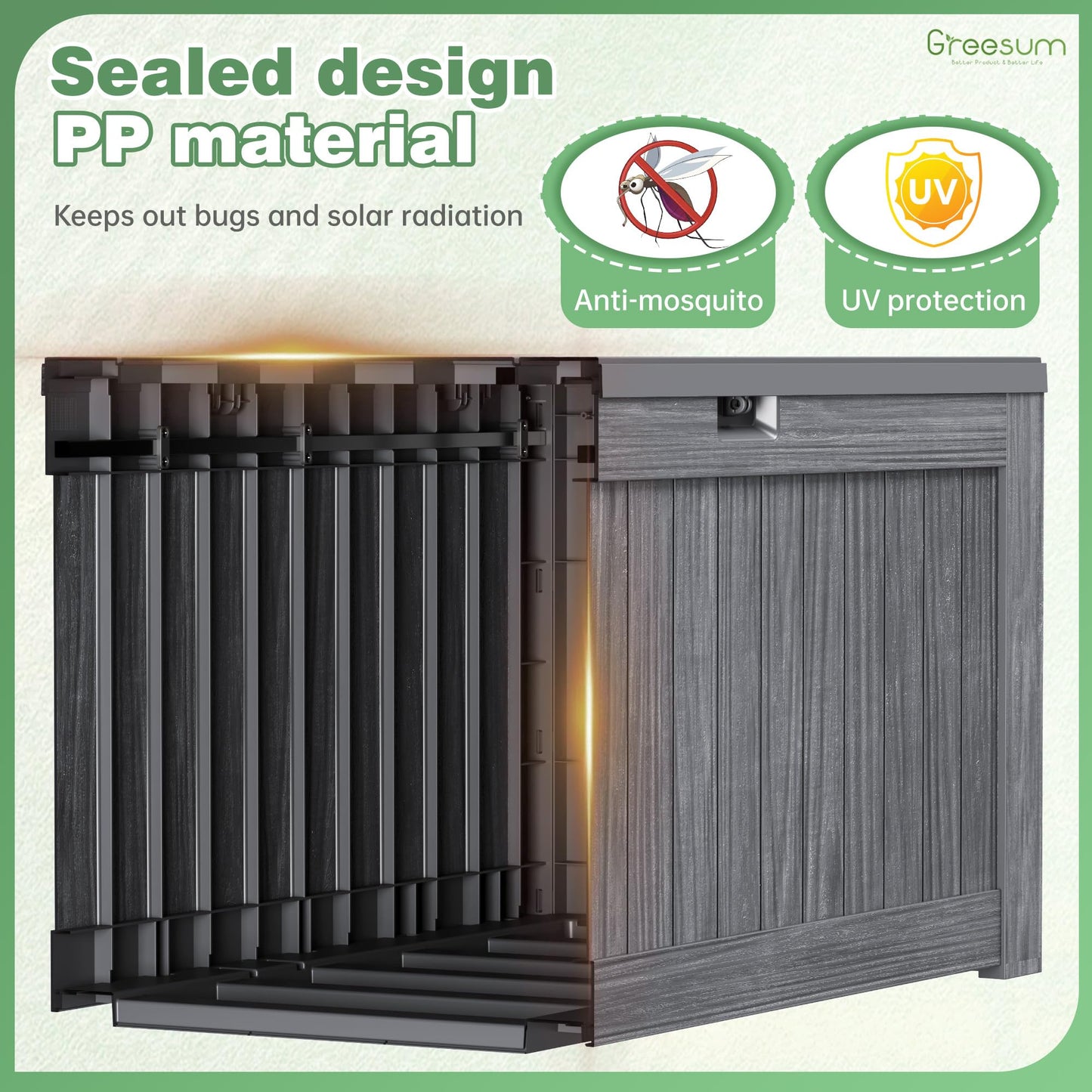 Greesum Outdoor Storage Box 120 Gallon Storage Bin with Lid for Patio Furniture, Garden Tools, Pool Supplies, Lockable, Waterproof and UV Resistant, Gray
