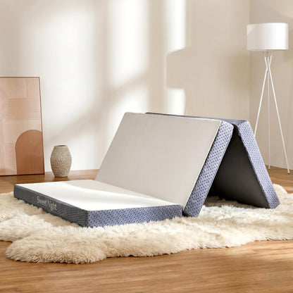 Sweetnight Full Tri-Folding Mattress Topper - 4 inch Medium Firm Portable Foldable Mattress with Washable Cover & Non-Slip Base - Ideal for Camping, RV, and Guests,White