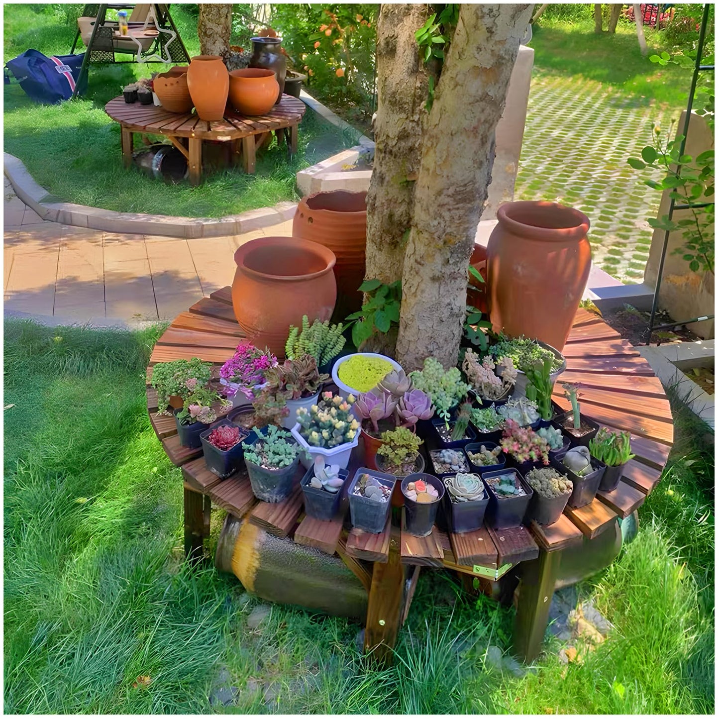 SQXLXDD Tree Bench Wrap Around, Outdoor Patio Garden Porch Curved Bench, Wood Outdoor Benches Weatherproof, Wooden Semicircular Park Benches for Outside