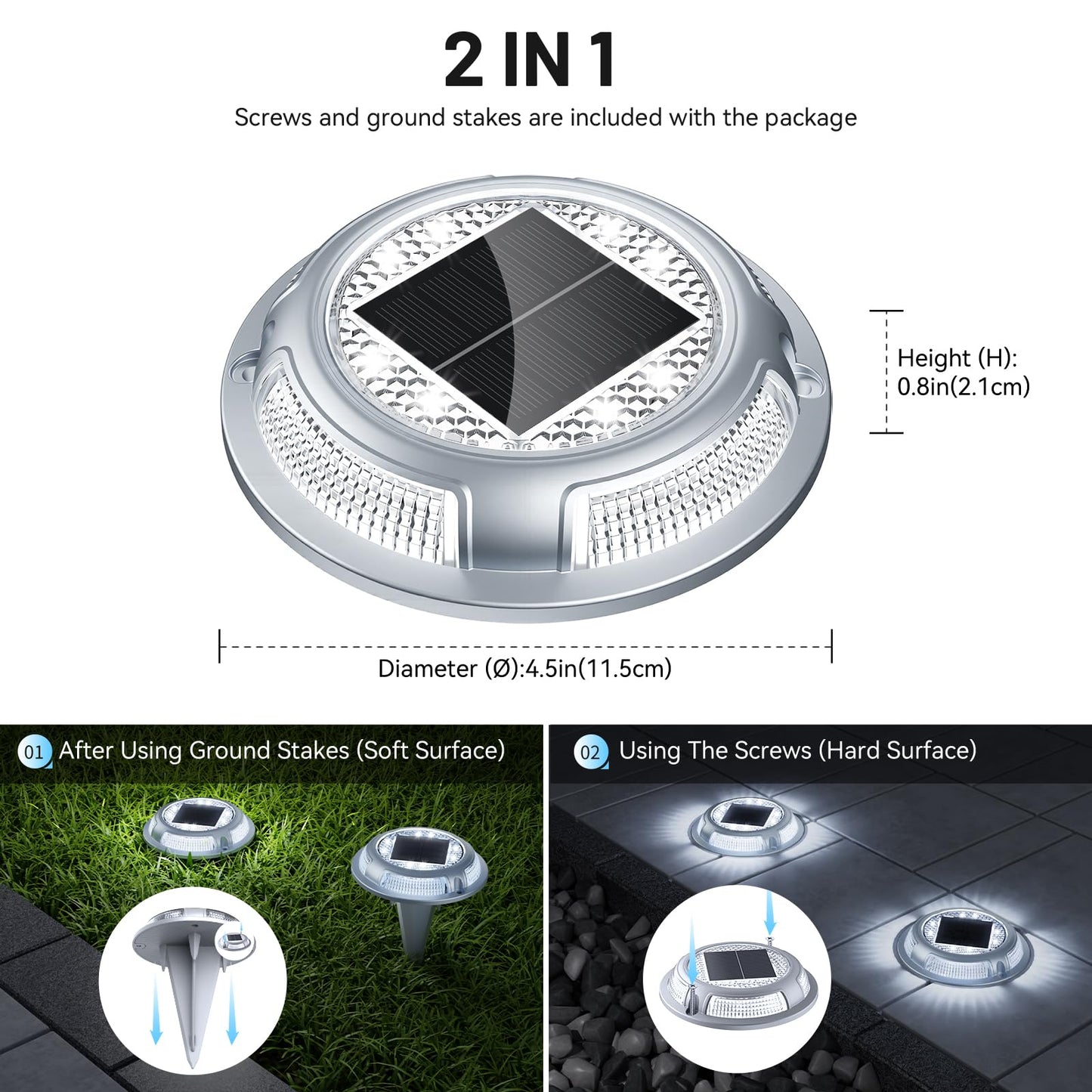 Solar Driveway Lights, 12 Pack Heavy Duty Driveway Lights Solar Powered 2 Color Mode (Cool/Warm White) IP68 Waterproof Outdoor Solar Deck Lights with Ground Stake for Pathway Garden Yard Walkway Dock