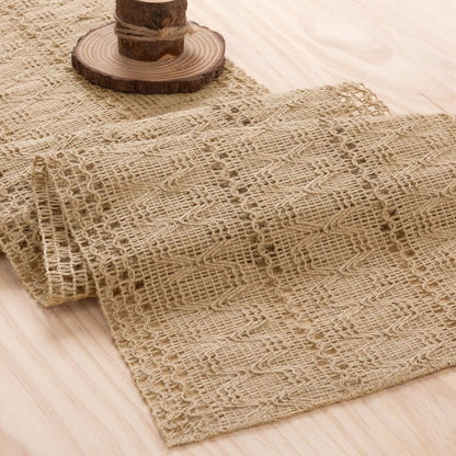 MLMW Boho Table Runner 36 inches Small Coffee Table Runner Rustic Burlap Macrame Jute Table Runner Dresser Runners for Bedroom Living Room Home Decor