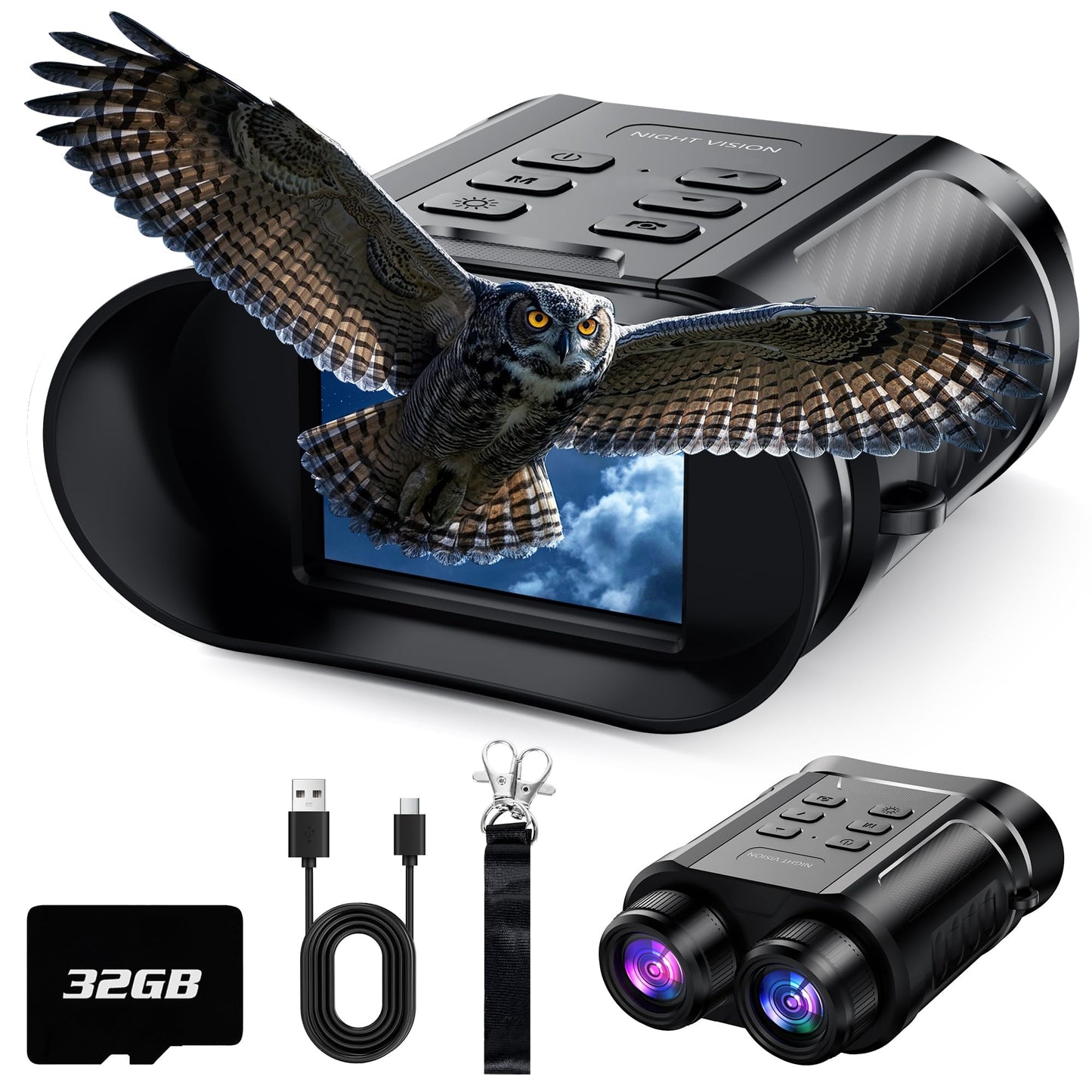 Birthday Gifts & Night Vision Goggles - 5W Upgraded 4K HD IR Binoculars - 8X Digital Zoom/Rechargeable Battery/32GB Card/Flashlight, Camping Exploration Gifts for Men Dad Husband Boy Friend