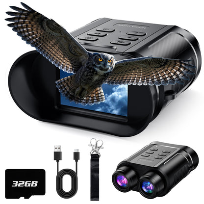 Birthday Gifts & Night Vision Goggles - 5W Upgraded 4K HD IR Binoculars - 8X Digital Zoom/Rechargeable Battery/32GB Card/Flashlight, Camping Exploration Gifts for Men Dad Husband Boy Friend